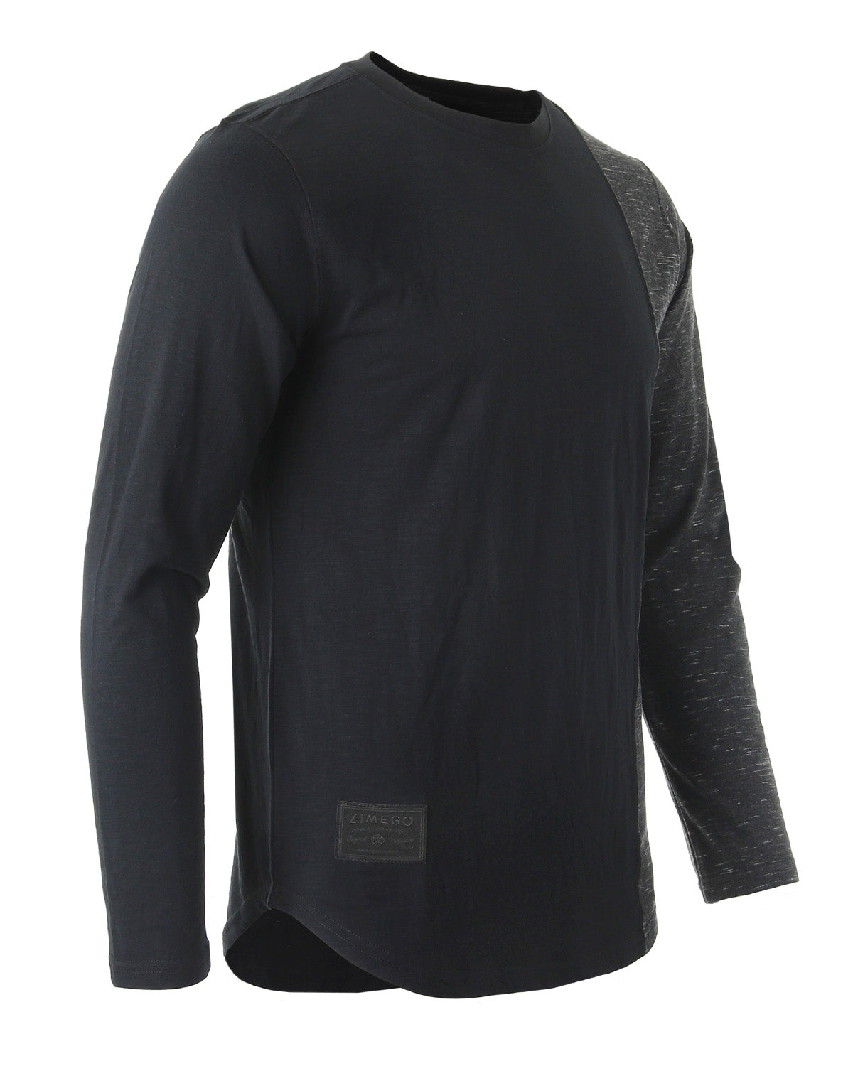 ZIMEGO Men's Fashion Color Block Long Sleeve Curved Hemline