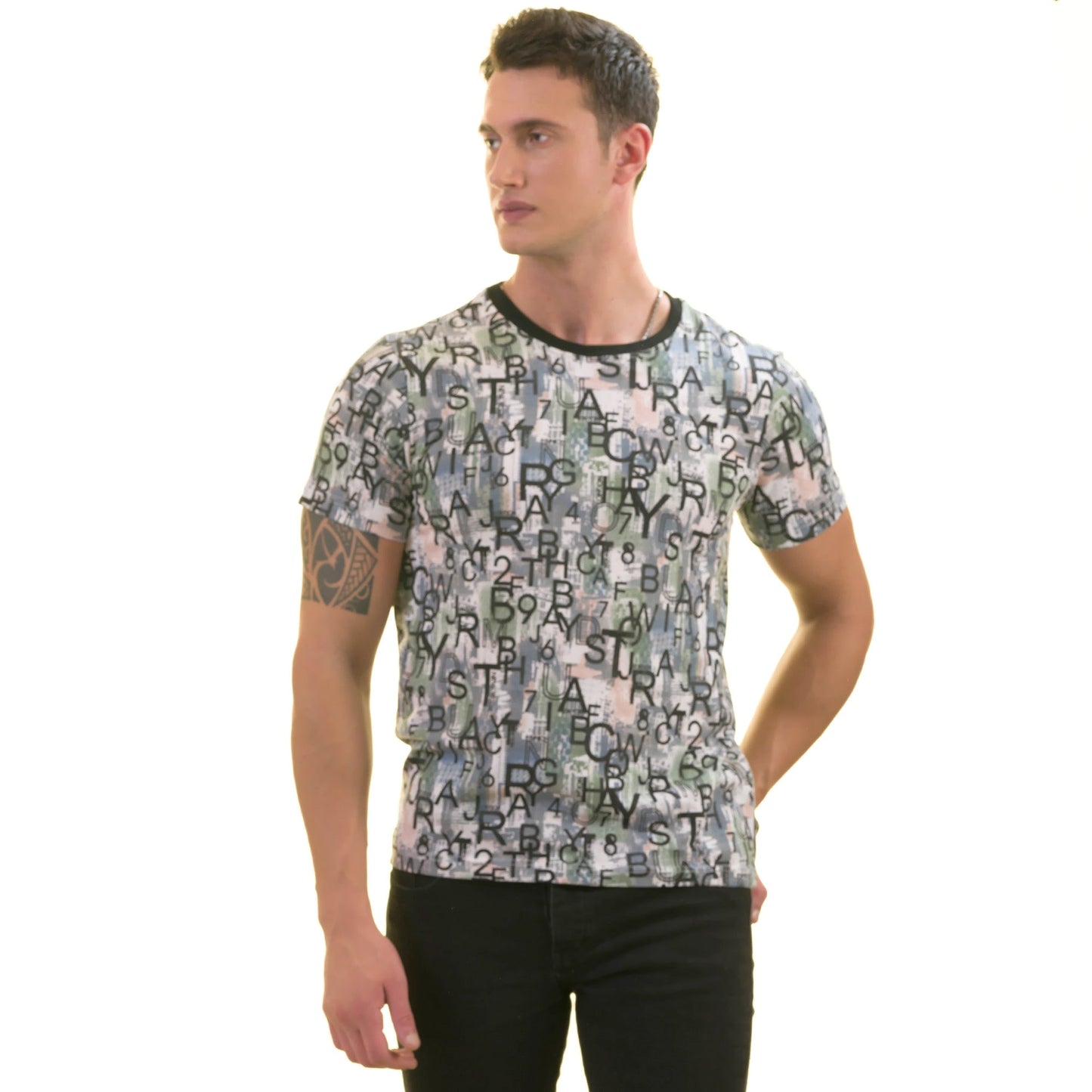 Gray Khaki Printed European Made Premium Quality T-Shirt - Crew Neck
