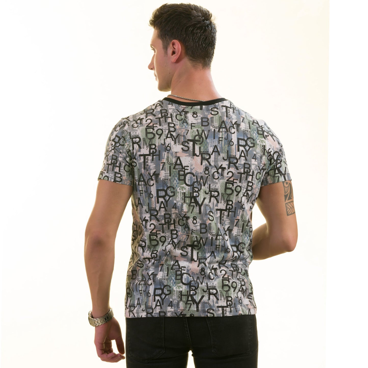 Gray Khaki Printed European Made Premium Quality T-Shirt - Crew Neck
