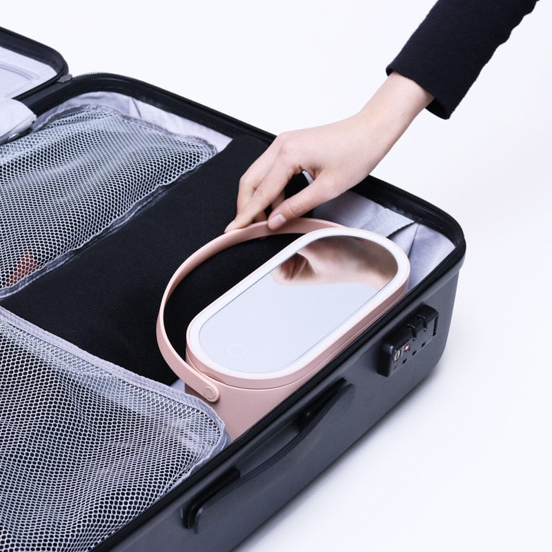 Storage Box Makeup Mirror Portable Led - Makeup Organizer Box Light