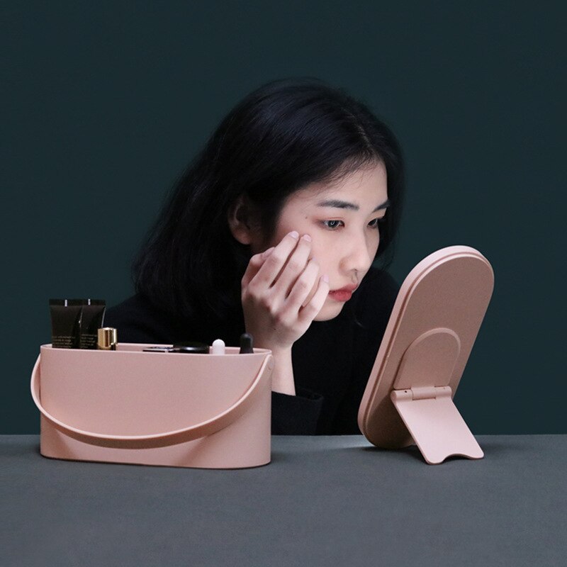 Storage Box Makeup Mirror Portable Led - Makeup Organizer Box Light