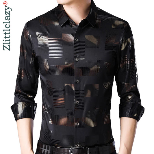 Brand Casual Luxury Plaid Long Sleeve Slim Fit Men's Shirt