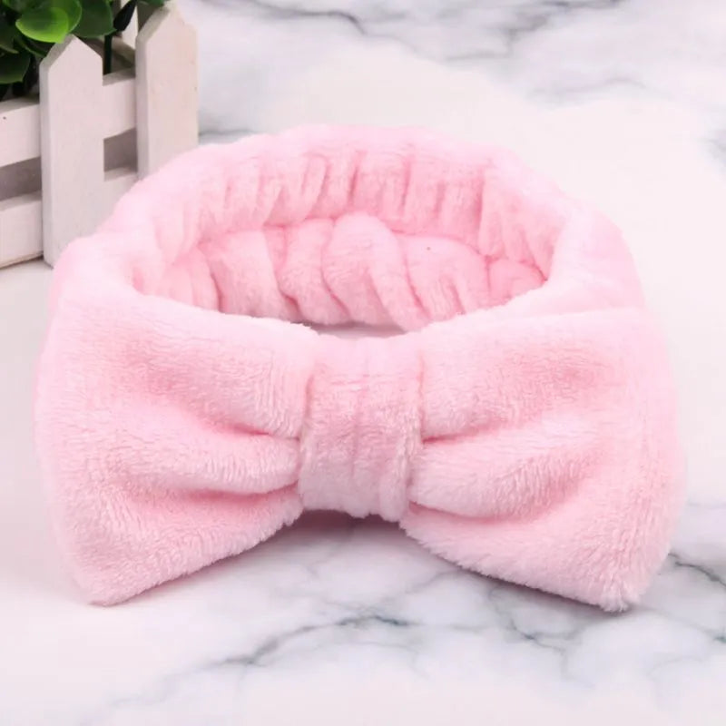 New Colorful Coral Fleece Wash Face Hairbands For Women Cute Soft Bow Makeup Elastic Hair Bands Headband Turban Hair Accessories