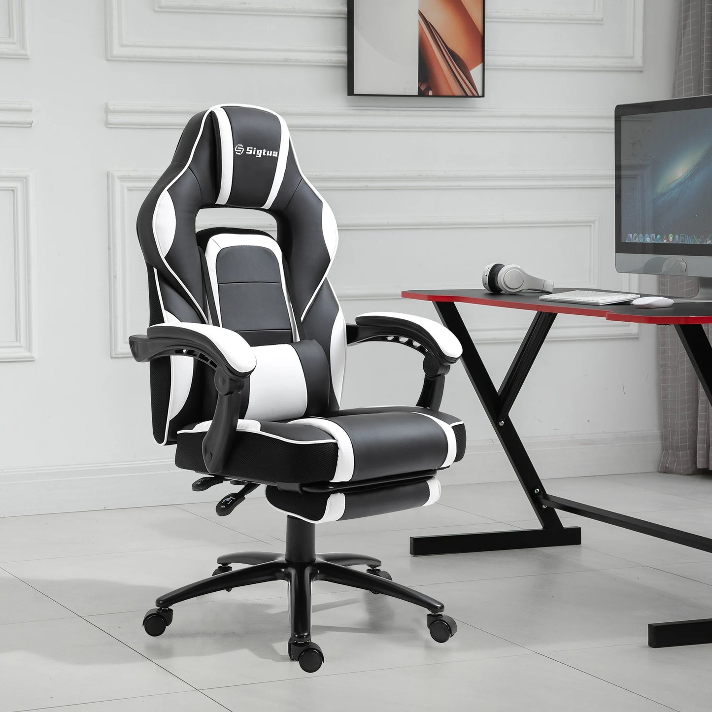 Sigtua Gaming Chair Ergonomic Adjustable Armrests and Seat Headrest,Lumbar Support Adjustable Swivel Office Computer Chair