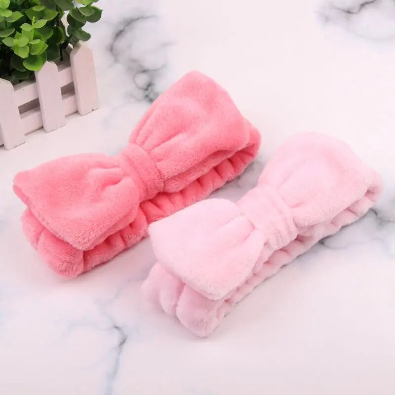 New Colorful Coral Fleece Wash Face Hairbands For Women Cute Soft Bow Makeup Elastic Hair Bands Headband Turban Hair Accessories