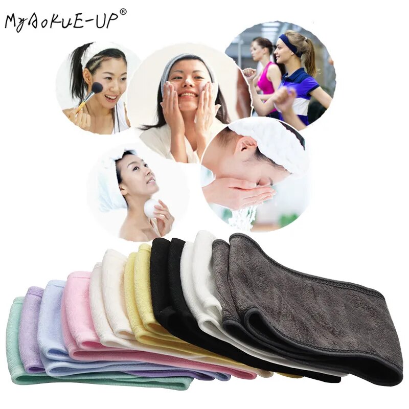 1 PC Makeup Hairband Eyelashes Extension Spa Facial Headband Makeup Wrap Head Terry Cloth Headband Stretch Towel with Magic Tape