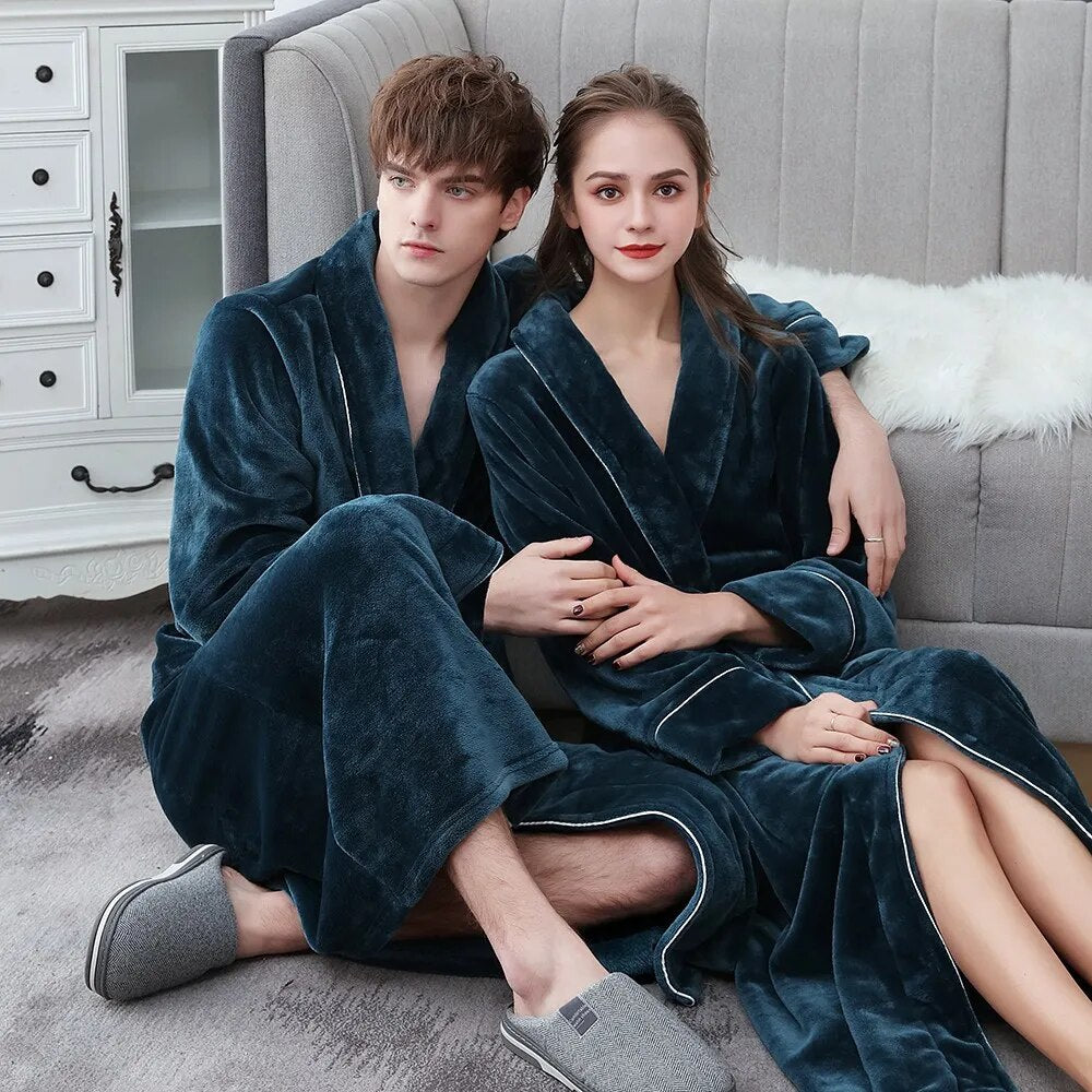 Plus Size 3XL Men Robe Winter Flannel Soft Kimono Gown Lovers Ultra Large Long Bathrobe Nightwear Thick Warm Women Sleepwear