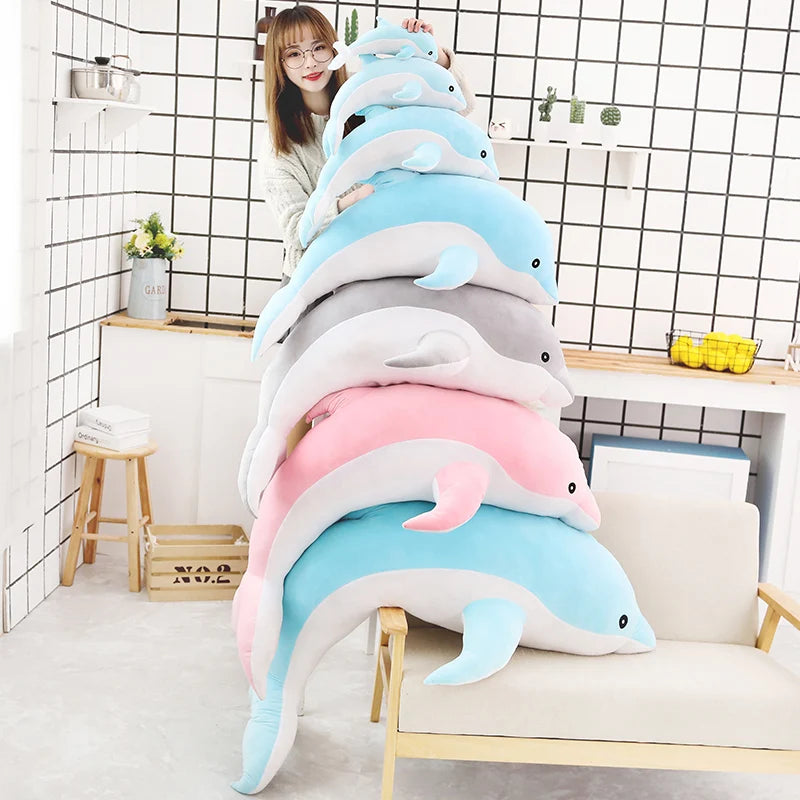 160cm Large Kawaii Dolphin Plush Toys for Children Stuffed Sea Animal Doll Soft Baby Sleeping Pillow Lovely Gift for Kids Girls