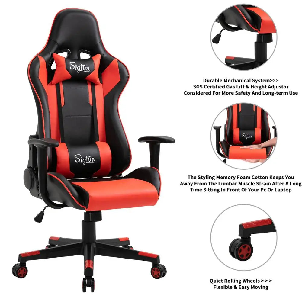 Sigtua WCG Gaming Chair Ergonomic Racing Office Computer Game Chair Adjustable Swivel Seat with Headrest and Lumbar Pillow