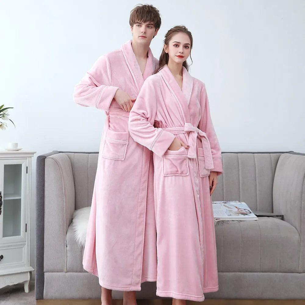 Plus Size 3XL Men Robe Winter Flannel Soft Kimono Gown Lovers Ultra Large Long Bathrobe Nightwear Thick Warm Women Sleepwear