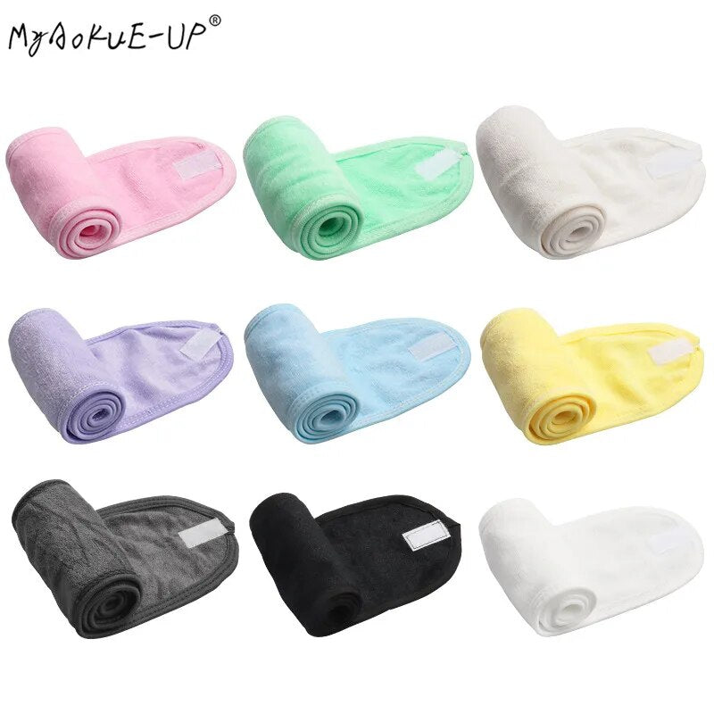 1 PC Makeup Hairband Eyelashes Extension Spa Facial Headband Makeup Wrap Head Terry Cloth Headband Stretch Towel with Magic Tape