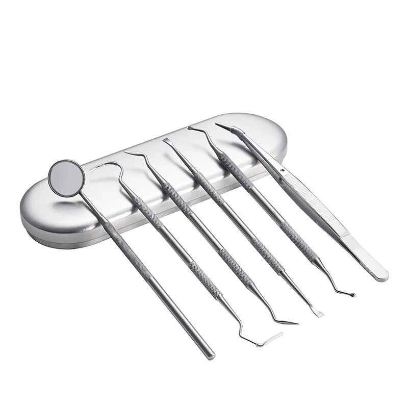 6Pcs Stainless Dental Tool Set Dentist Tooth Clean Hygiene Picks Mirror Kit Oral Health Tooth Cleaning Inspection Tartar Cleaner