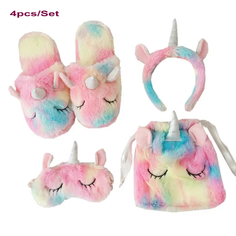 4pcs/set fantastic rainbow plush unicorn toy Ice cream colourful unicorn horn party headband sleeping eye mask toys fanstastic