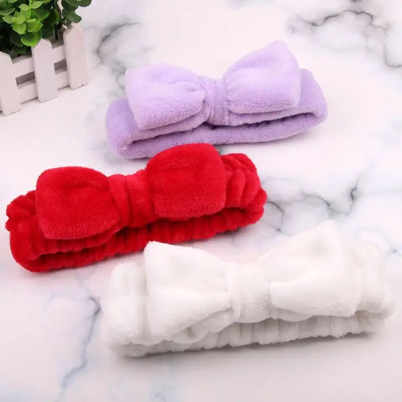 New Colorful Coral Fleece Wash Face Hairbands For Women Cute Soft Bow Makeup Elastic Hair Bands Headband Turban Hair Accessories