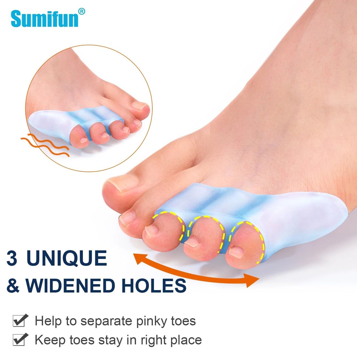 2Pcs Three-hole Little Toe Separator Overlapping Toes Bunion Blister Pain Relief Toe Straightener Protector Foot Care Tool C1794