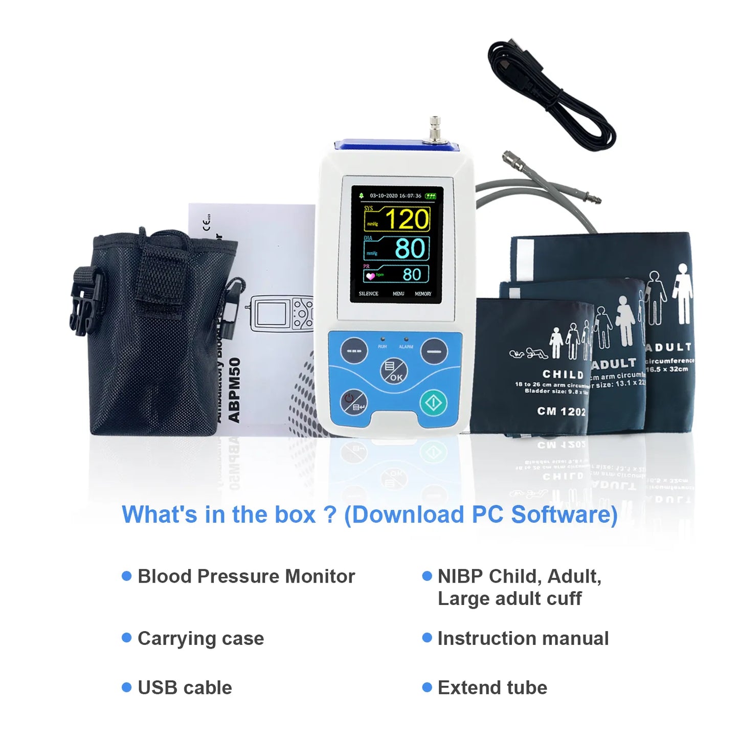 Arm Ambulatory Blood Pressure Monitor 24hours NIBP Holter CONTEC ABPM50+ Adult,Child ,Large ,3 Cuffs, Free PC Software