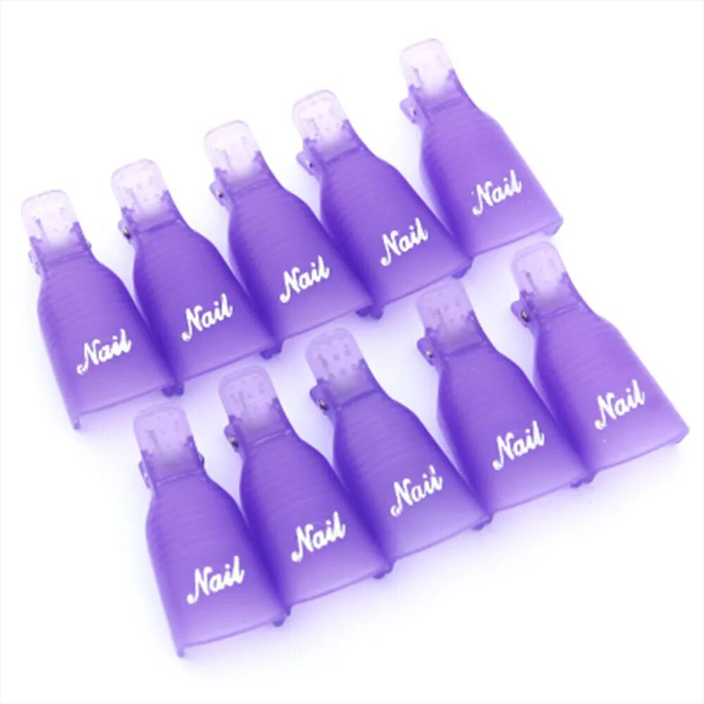 10pcs/Set Nail Polish Remover Durable Plastic Nail Soak Off Cap Clip UV Gel Polish Remover Silicone Wrap Tool Nail Art Tips KL/8