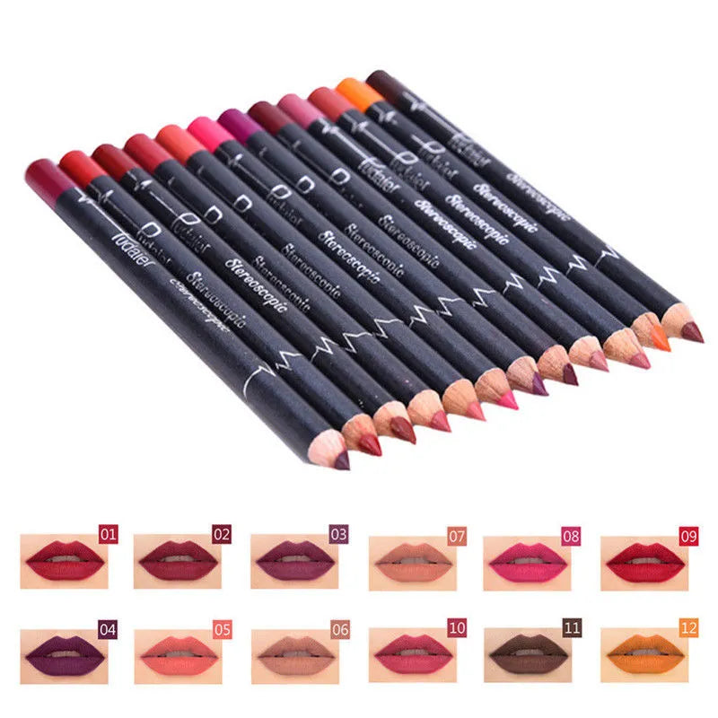 6 12Pcs/Set Waterproof Pencil Lipstick Set Pen Matte Lip Liner Long Lasting Makeup Pens Easy to Wear Non-stick Cup карандаш для