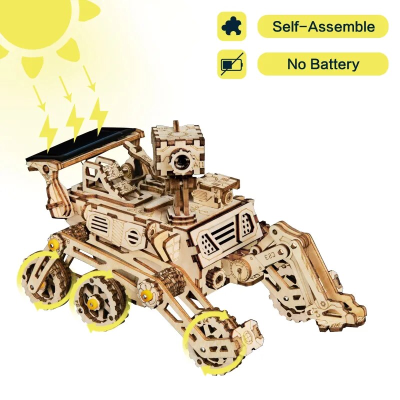 Robotime 3D Puzzle 4 Kinds Moveable Wooden Toys Space Hunting Solar Energy Building Kits Gift for Children Teens Adult LS402