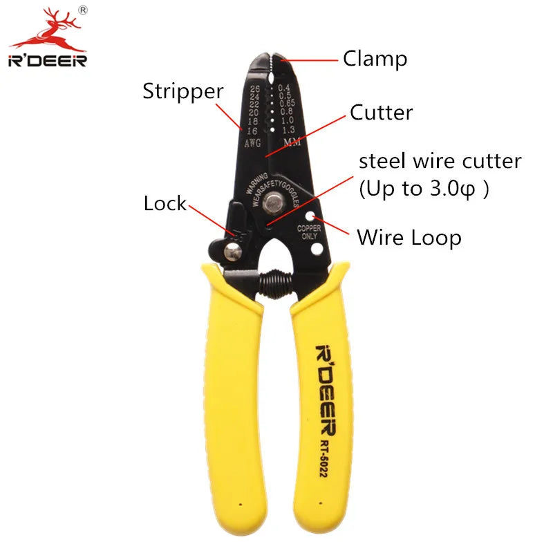 RDEER Wire Stripper 166mm AWG Single Wire Sizes 16/18/20/22/24/26 Cutting Edge Cable Automatic Wire Stripper Hand Tools