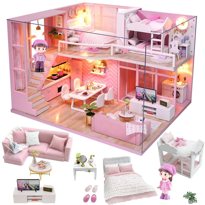 Cutebee Doll House Furniture Miniature Dollhouse DIY Miniature House Room Box Theatre Toys for Children Casa DIY Dollhouse B