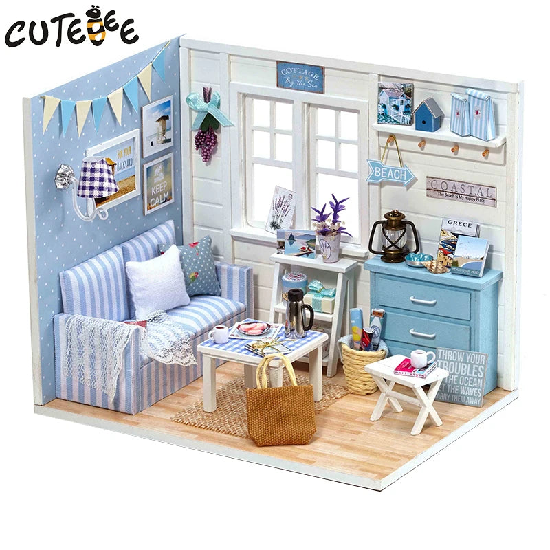 Diy Dollhouse Wooden Miniatures Doll House Furniture LED Lights House Building Kit Toys for Children Birthday Gifts