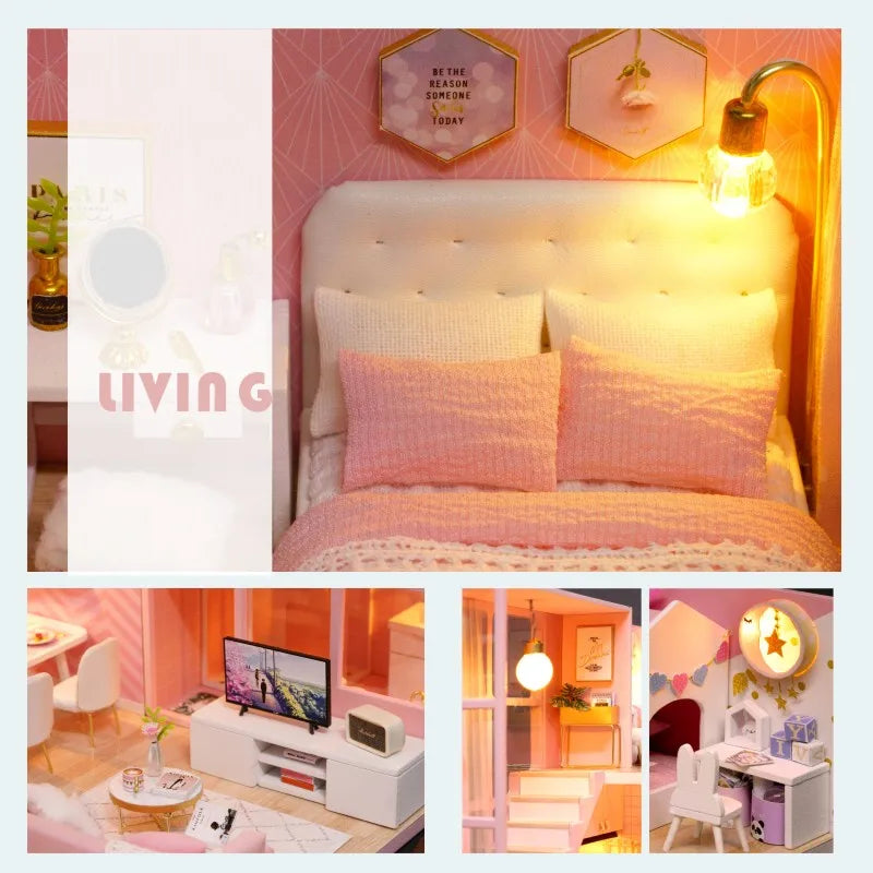 Cutebee Doll House Furniture Miniature Dollhouse DIY Miniature House Room Box Theatre Toys for Children Casa DIY Dollhouse B