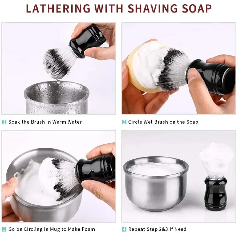 22mm Synthetic Badger Shaving Brush with Black Holder Stand 2IN1 Resin Handle Foam Brush Set for Men Close Wet Shave