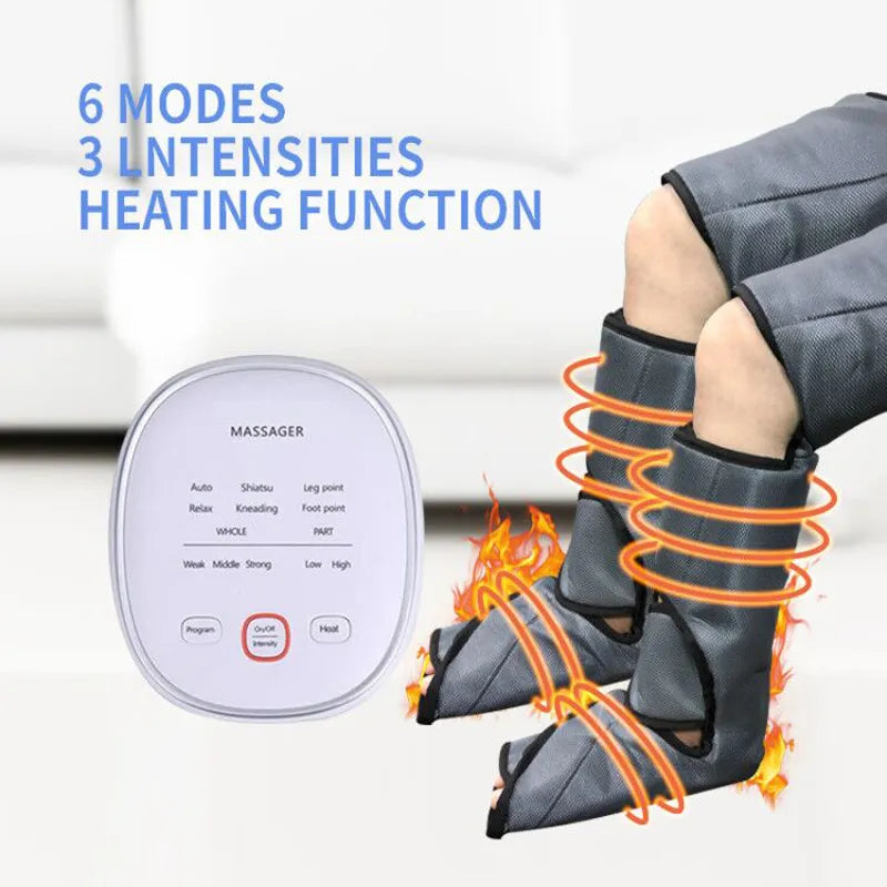 New Leg Air Compression Massager Heated for Foot and Calf Thigh Circulation with Handheld Controller 6 Modes 3 Intensities