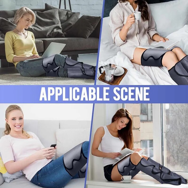 New Leg Air Compression Massager Heated for Foot and Calf Thigh Circulation with Handheld Controller 6 Modes 3 Intensities