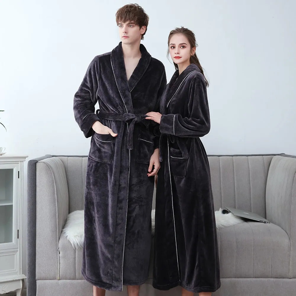 Plus Size 3XL Men Robe Winter Flannel Soft Kimono Gown Lovers Ultra Large Long Bathrobe Nightwear Thick Warm Women Sleepwear