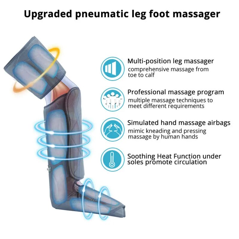 New Leg Air Compression Massager Heated for Foot and Calf Thigh Circulation with Handheld Controller 6 Modes 3 Intensities