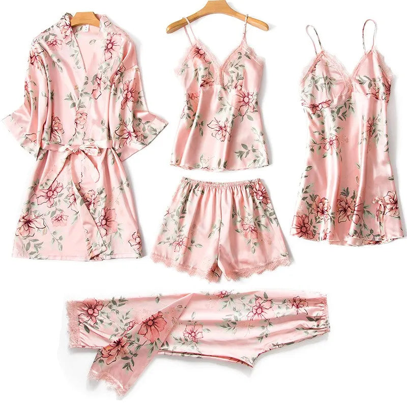 Sexy Lady Women Satin Short Kimono Robe Pajamas Bathrobe Print Floral Sleepwear Soft Wedding Bride Bridesmaid Homewear