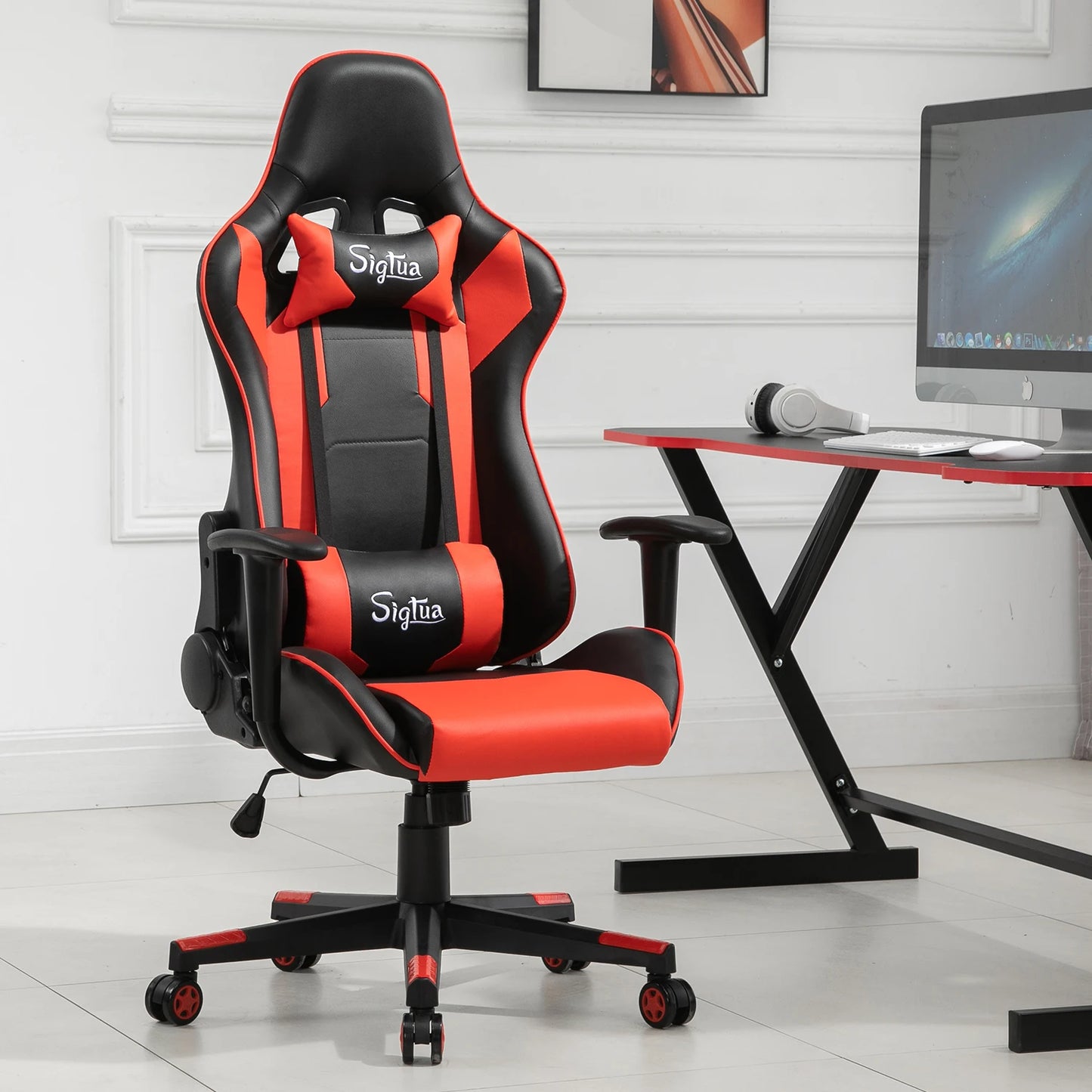 Sigtua WCG Gaming Chair Ergonomic Racing Office Computer Game Chair Adjustable Swivel Seat with Headrest and Lumbar Pillow