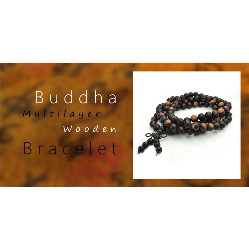 Multilayer 108 Wood Prayer Beads Bracelet Tibetan Buddhist Mala Buddha