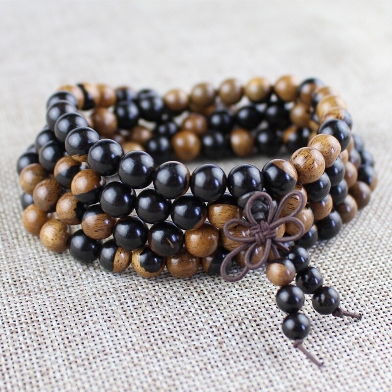 Multilayer 108 Wood Prayer Beads Bracelet Tibetan Buddhist Mala Buddha