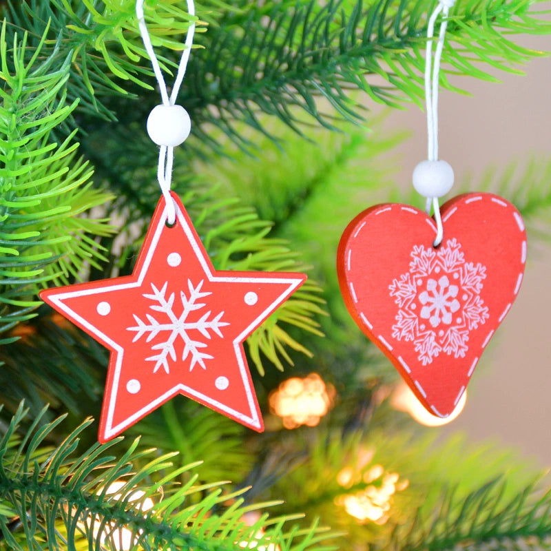 Christmas Tree Decorations Wooden Creative Nordic Small Ornaments Snowflake Elk Five-Pointed Star Pendant Show Window Scene Layout