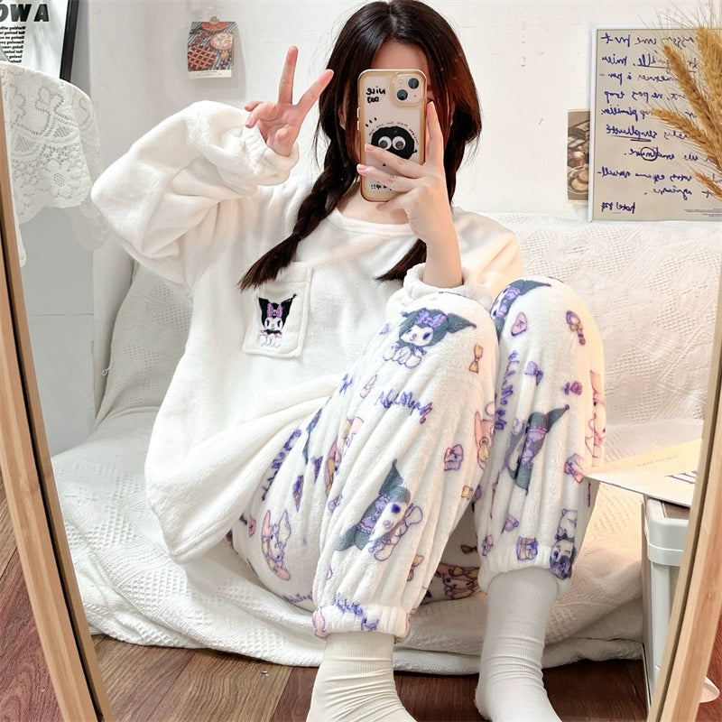 Crayon Xiaoxin Young Adult Thick Coral Fleece Casual Pajamas