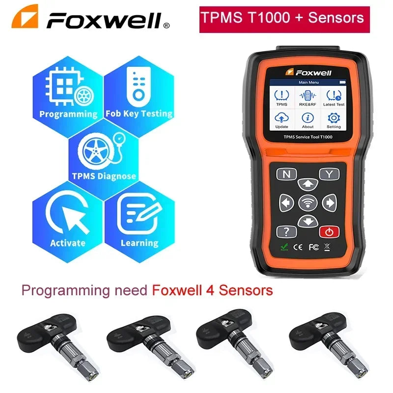 Foxwell T1000 TPMS Tool TPMS Sensors Programming Activate Check RF Key FOB Tire Pressure Monitoring System Auto Tester PK TS601