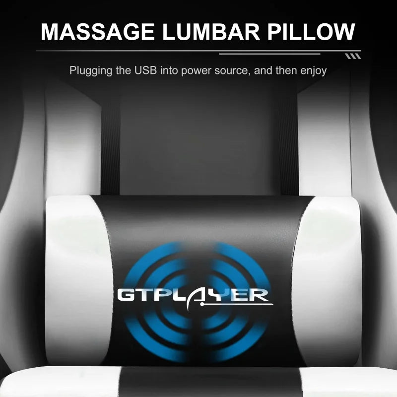 Gtplayer Gaming Chair with Footrest and Ergonomic Lumbar Massage Pillow, White