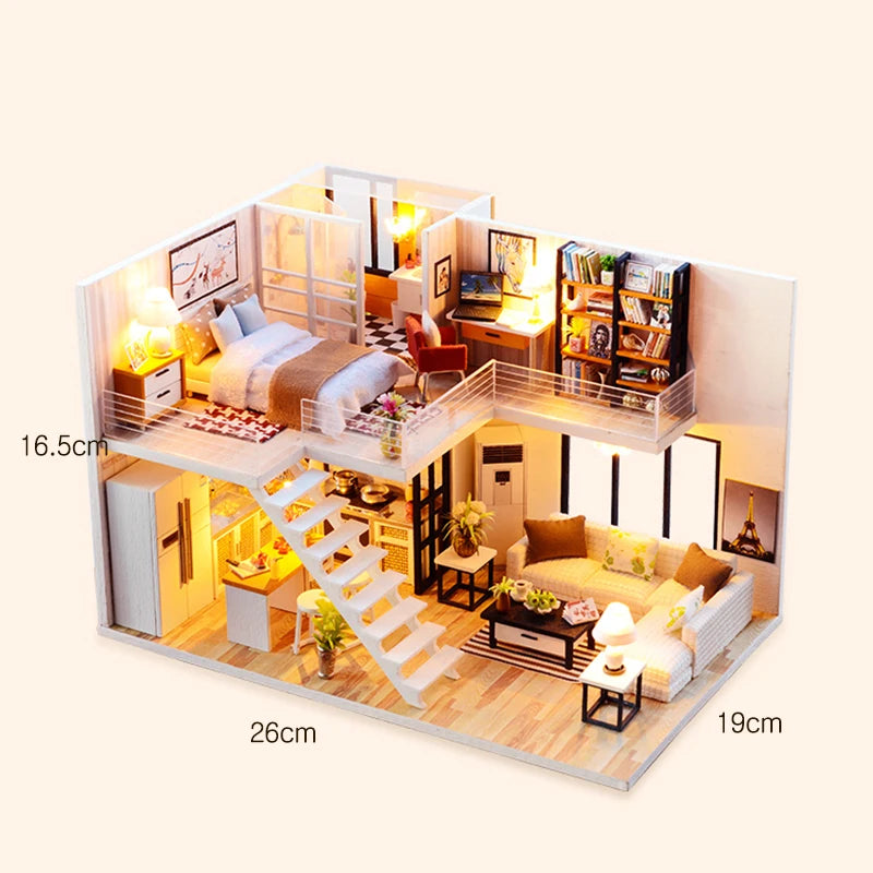 CUTEBEE DIY DollHouse Miniature Doll House With Furniture Kit Wooden House Miniaturas Toys For Children New Year Christmas Gift