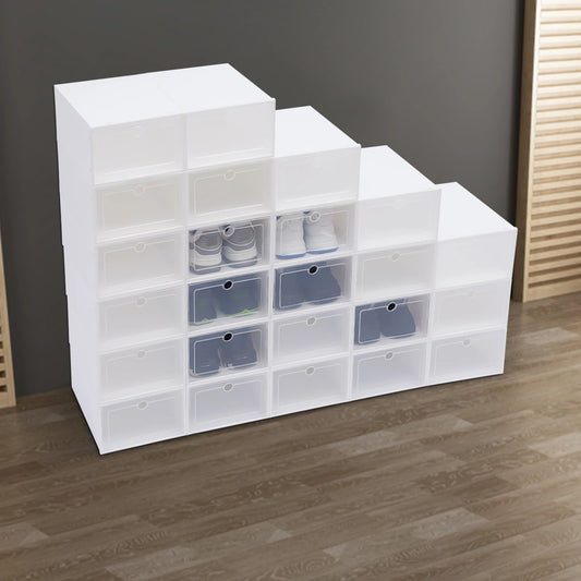 20/24 PCS White Shoe Box Organizer Foldable Storage Plastic Clear Box Stackable