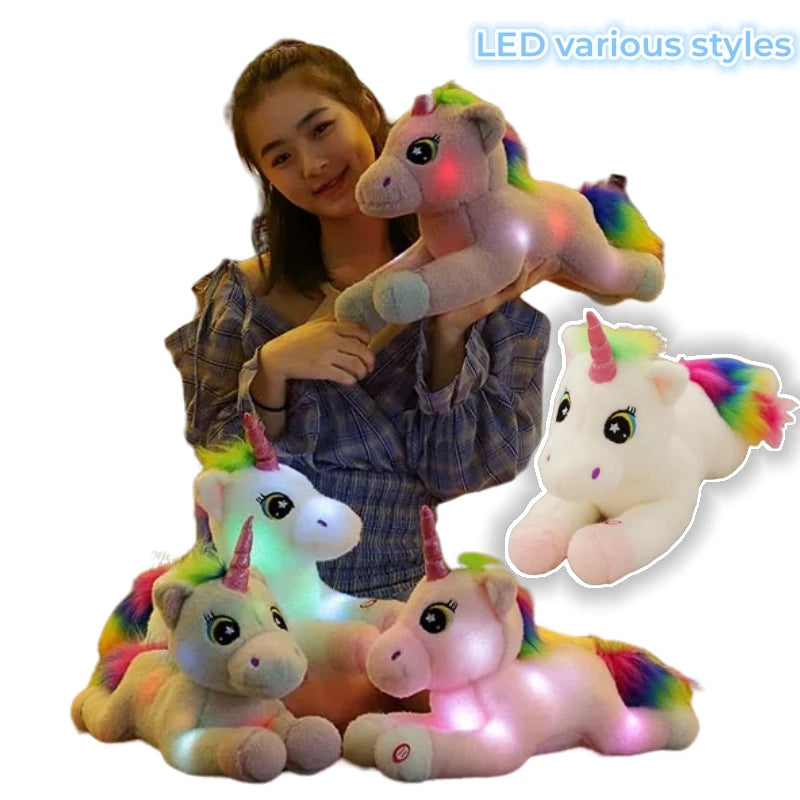 Kawaii 50CM Led Light Colourful Unicorn Plush Toy The Tail of the Rainbow Glowing Soft Present for Children Surprised Derocation