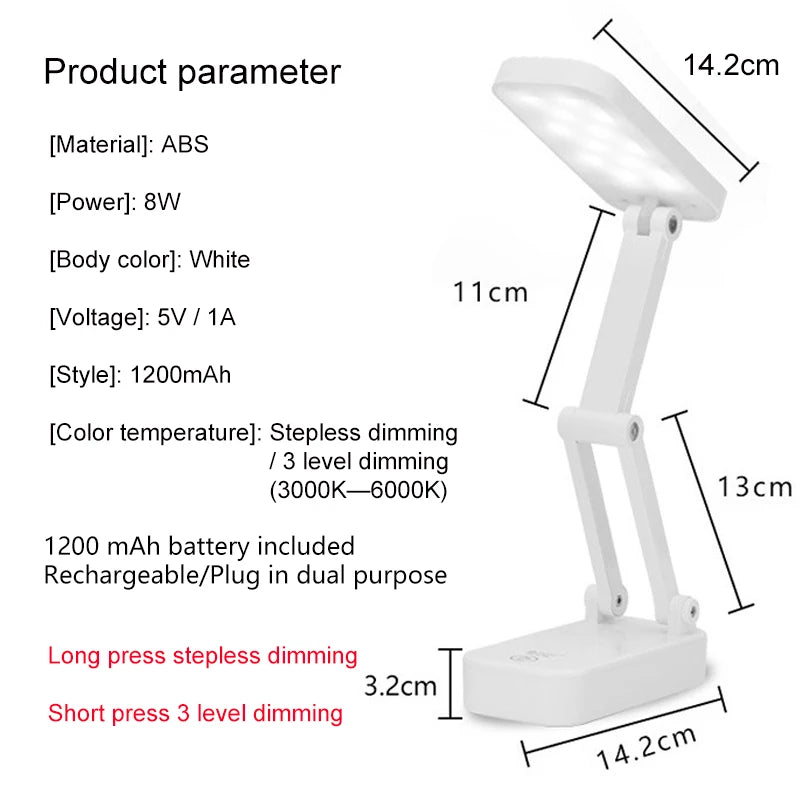 Foldable table lamp for Students Stepless dimming 1200mAh Rechargeable Battery Reading Desk Lamp Lamps Table Dorm LZD0001