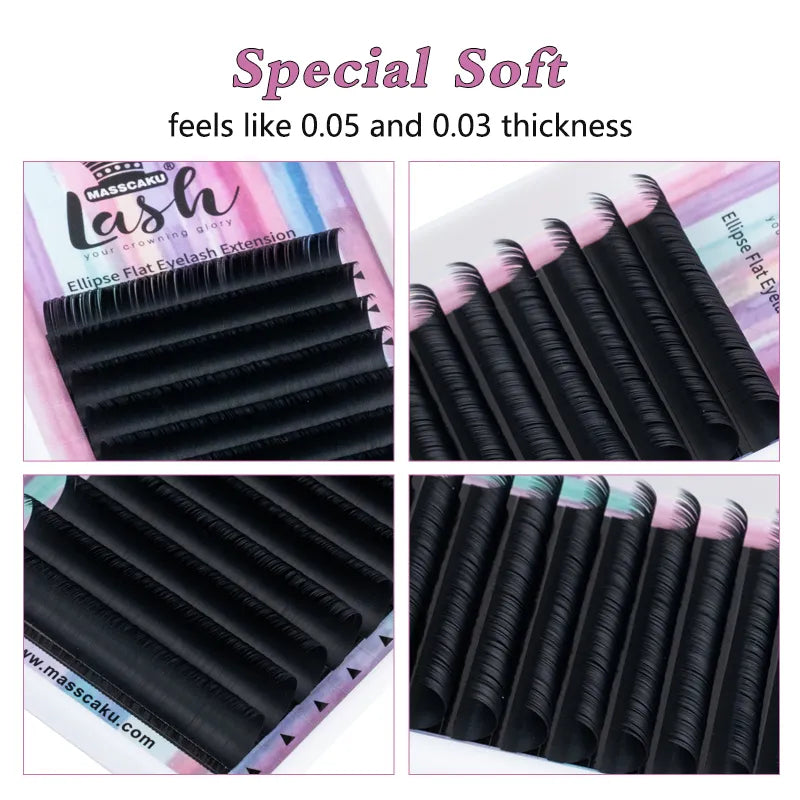 MASSCAKU ellipse flat lashes soft Split-tips fake eyelash extension individual eyelashes nature flat ellipse eyelashes supplies