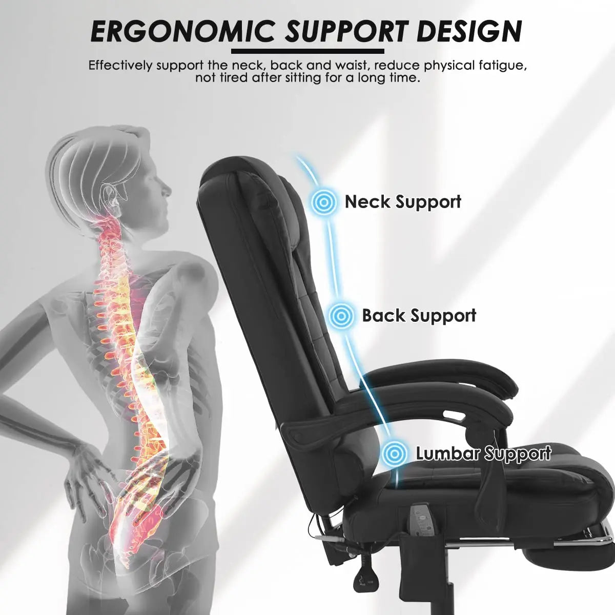 7 Point Massage Gaming Chair Office Chair Executive Chair Desk PVC Chair Swivel Chair Ergonomic Adjustable with Remote Control