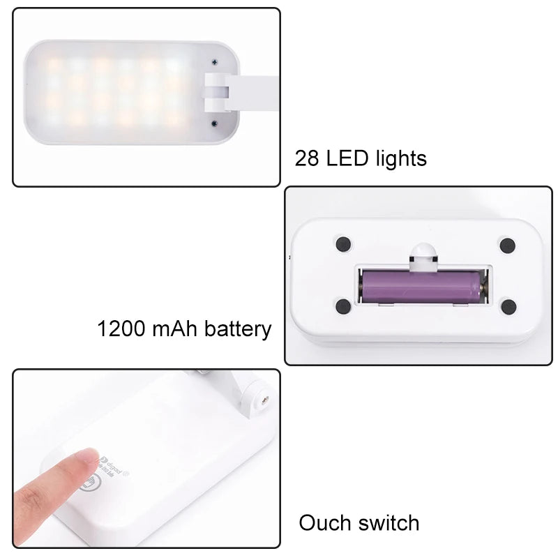 Foldable table lamp for Students Stepless dimming 1200mAh Rechargeable Battery Reading Desk Lamp Lamps Table Dorm LZD0001