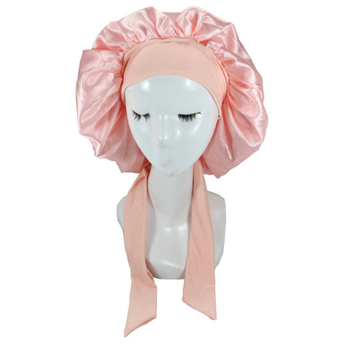 Women Satin Solid Sleeping Hat Night Sleep Cap Hair Care Bonnet