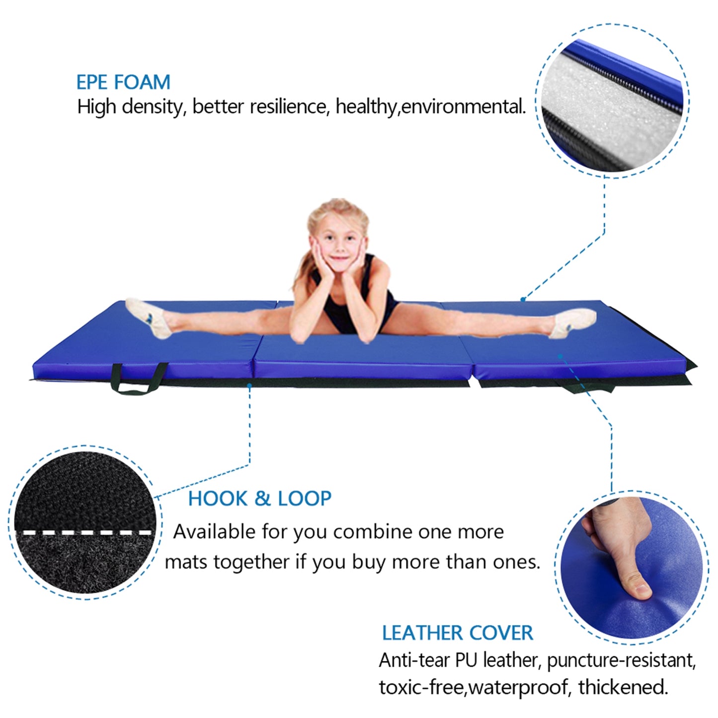 55"x24"x1.2" Tri-fold Gymnastics Yoga Mat with Hand Buckle