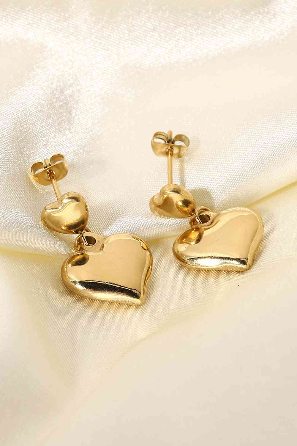 14K Gold Plated Double Heart Stud Earrings